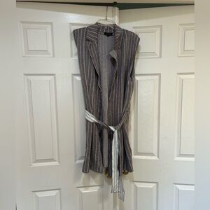 Calligraphie gray and‎ White belt  Open Cardigan sweater fall winter Size XL New